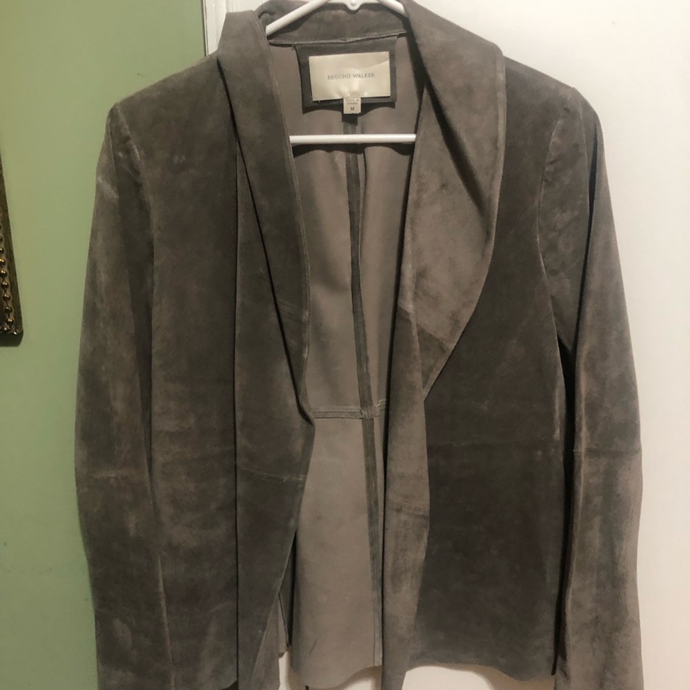 Brochu Walker Taupe Suede Open-Front Blazer
